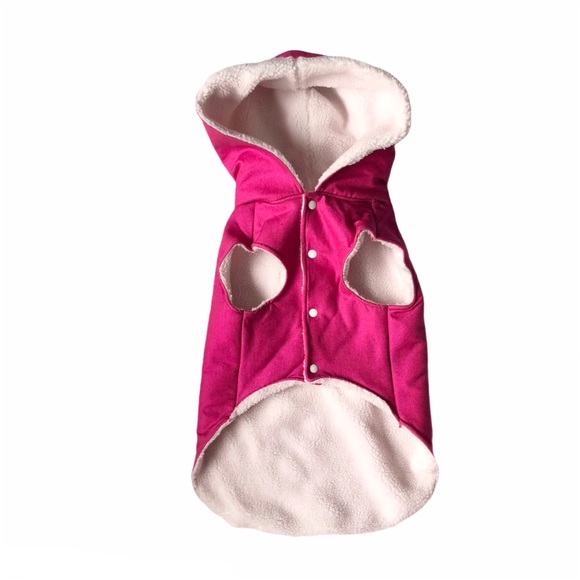 NEW Dog Coat w Hood Pink Metallic Sherpa Fleece M/L NWT - Picture 3 of 13